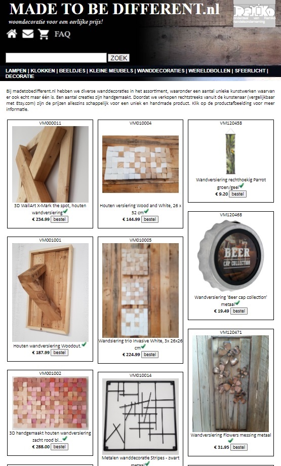 Houten kunstwerken, wandversieringen, klokken en huisdecoratie